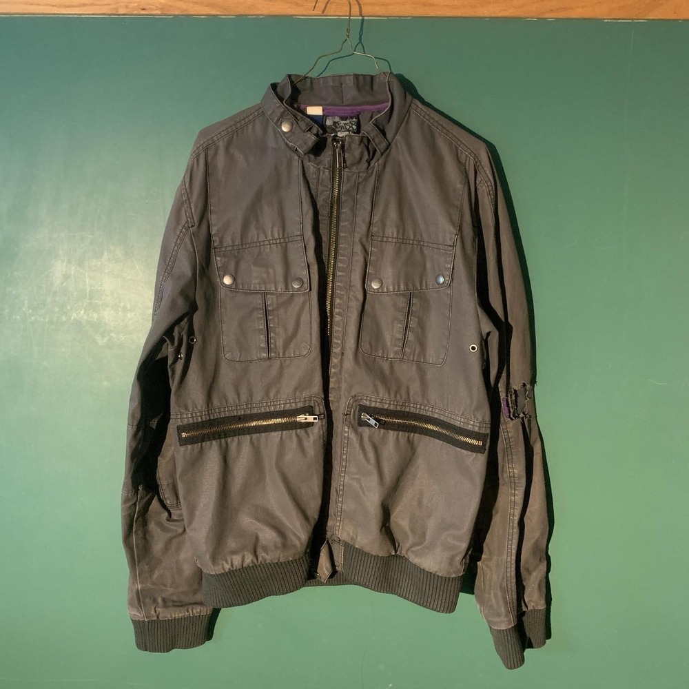 Khaki Grey Bomber Jacket Mens Medium Streetwear Retro Hipster 80s Style